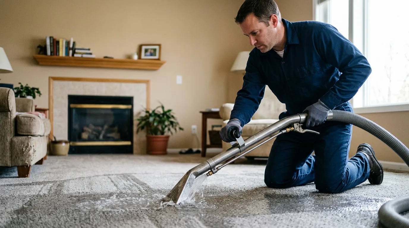 Water damage restoration technician working near Peoria, IL